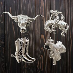 Western Cowgirl/Cowboy Silver Tone Boots & Spur Hat Saddle Horse Button Covers